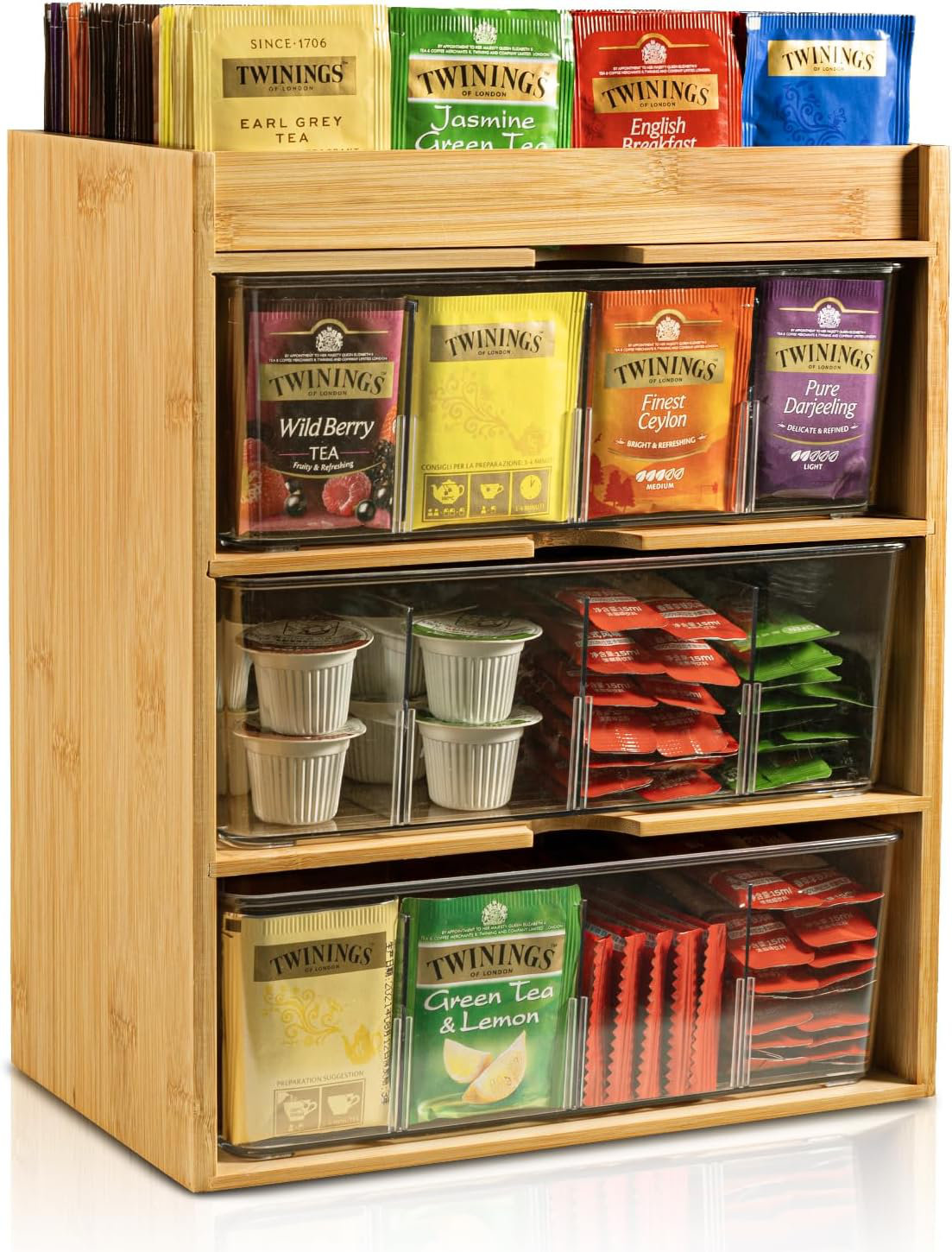 Tea Bag Organizer - Bamboo Tea Storage With Drawer | Wayfair