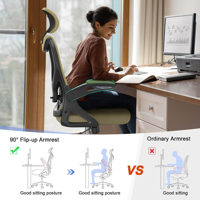 Ergonomic Office Chair, Computer Chair, Mesh Chair, Khaki