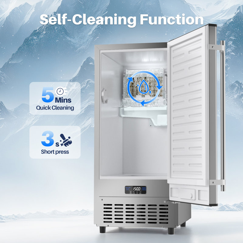 Coolake 15 Inch Wide Under Counter Ice Maker Machine, 80lbs/day Built-in Freestanding Ice Maker With 25lbs Storage Bin, Stainless Steel Self-cleaning Lcd Panel, Under Cabinet Ice Maker For Home Office