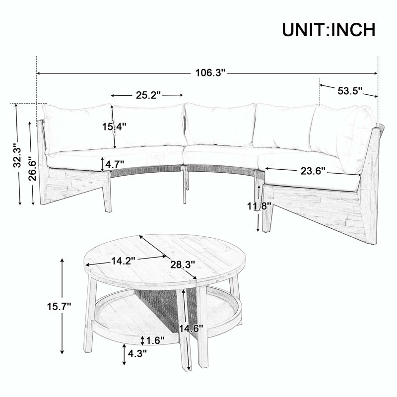 Ensemble de conversation avec canapé en rotin 8 pièces avec coussins et tables d'appoint Saross, Gris