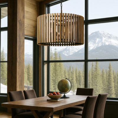 Suratto Pendant - 30"W x 23.25"H - Matte Black/Medium Walnut
