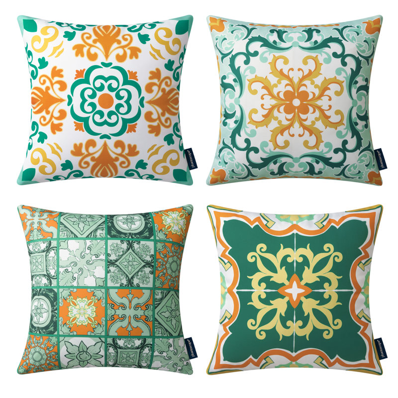 Housse de coussin extérieure imperméable, coussin décontracté imprimé, Yellow Green, Pillow Cover Only