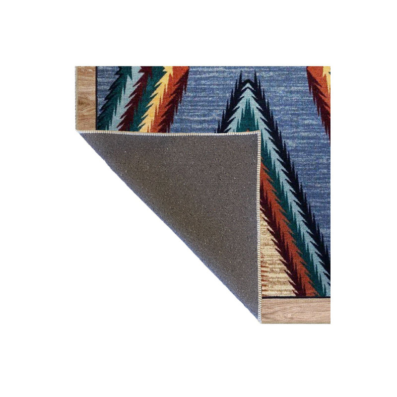 Tapis bleu lavable à motif géométrique multicolore, Sous-tapis rectangulaire 2 pi 6 po x 4 pi 11 po