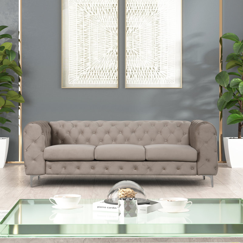Godeus 85.5'' Velvet Sofa, Caffe Latte Velvet