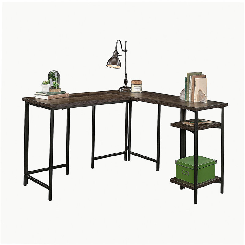 L-Shaped Desk with Rustic Style, Brown finish