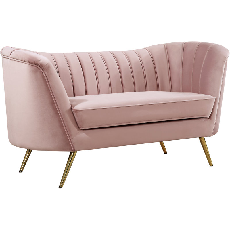 Causeuse en velours à accoudoirs évasés Margo, Velours rose