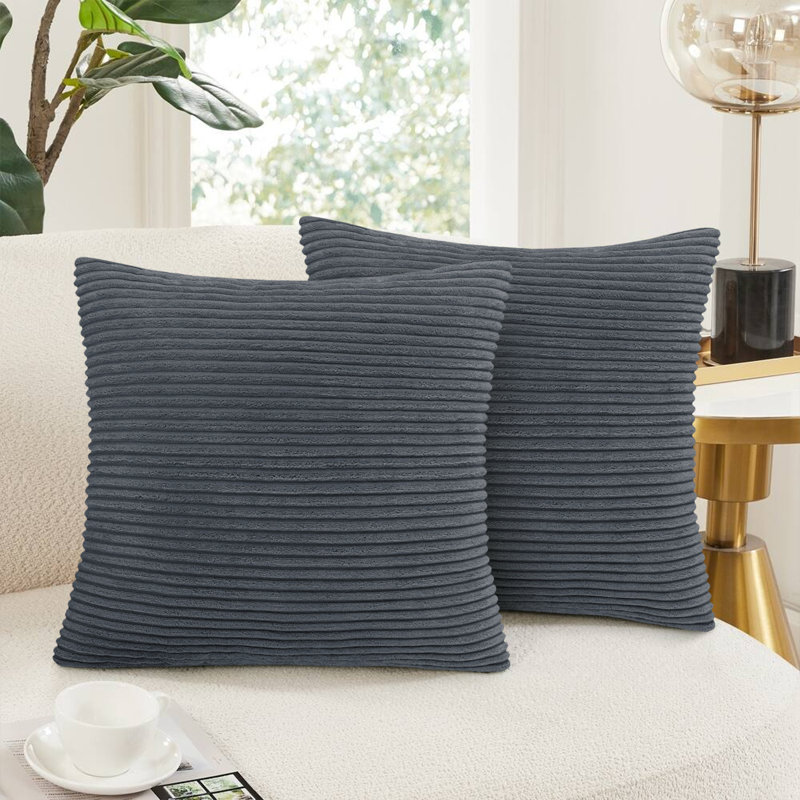 Striped Square 18cmX18cm Velvet Cushion Cover, Grey