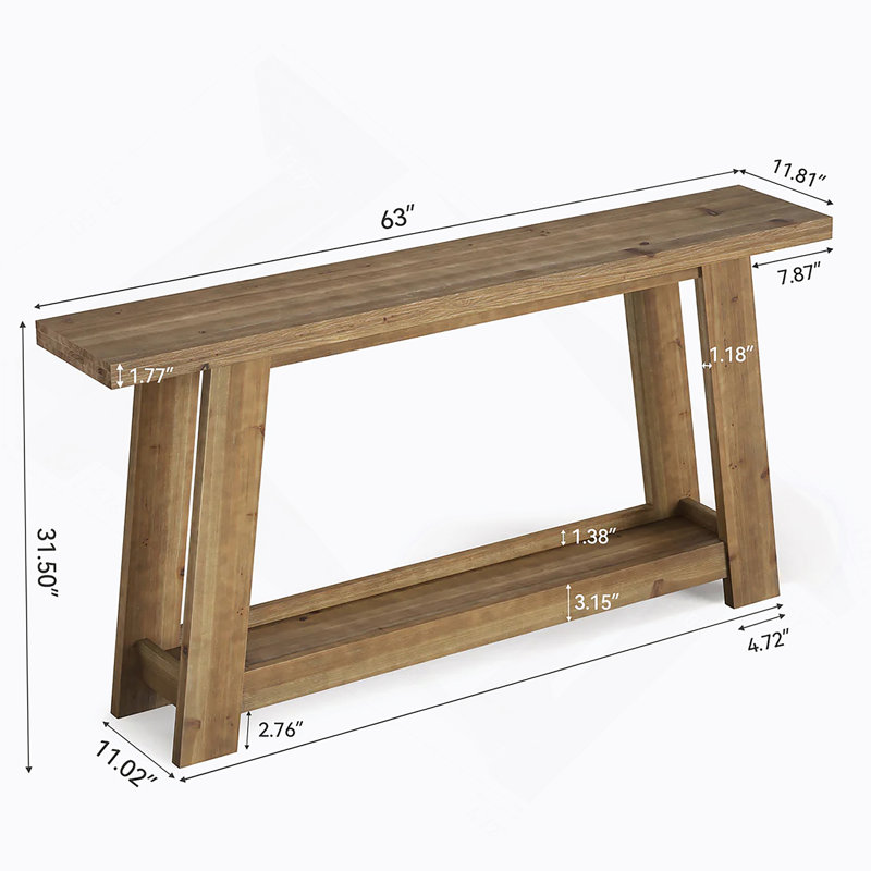 Table de canapé étroite, console à deux niveaux, table d'entrée en bois