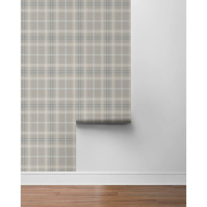 Papier peint adhésif neutre écossais Latitude Run®, Gris / bleu