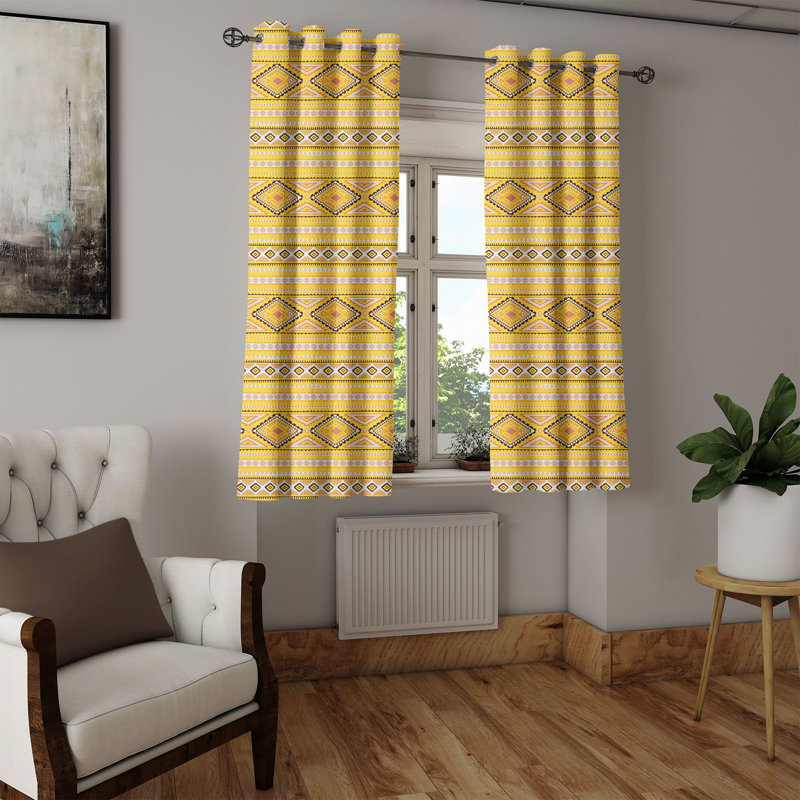 Yellow White Grommet Curtain Decorative 2-Panel Window Drapes, 50", Yellow Blush Brown, 50" W x 63" L