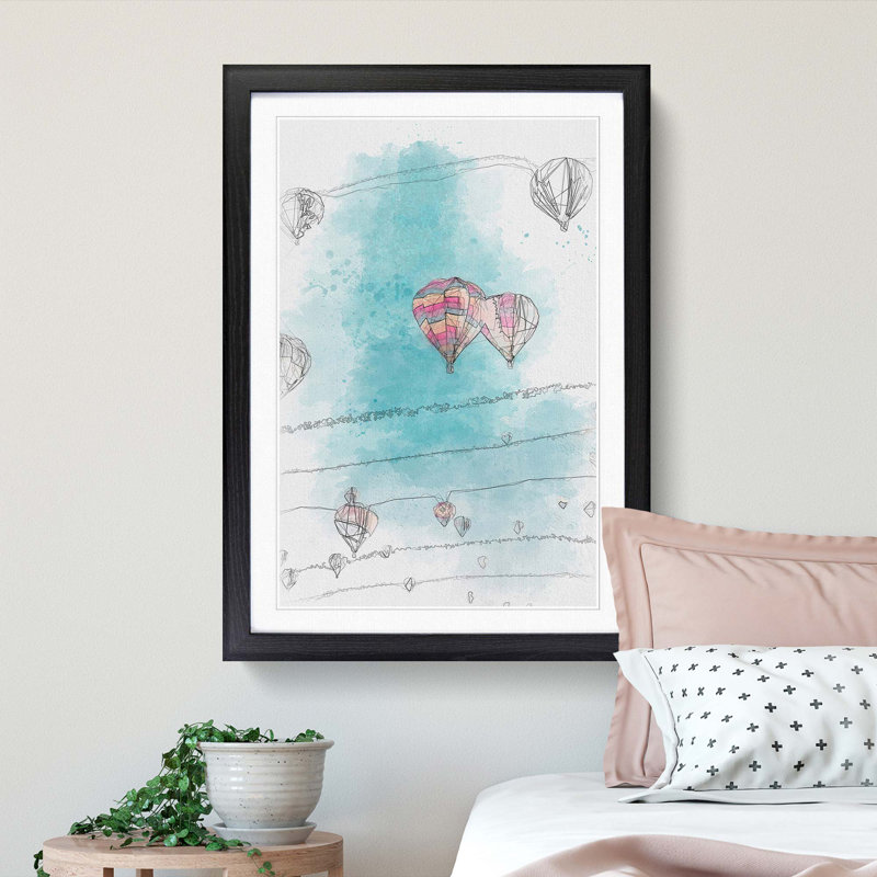 Hot Air Balloons on the Rise in Abstract - Picture Frame Graphic Art Print, Black Framed, 87cm H x 62cm W x 2cm D