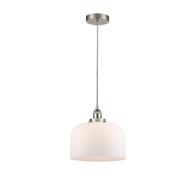 Luminaire suspendu en forme de cloche à 1 lumière Bostonia, Blanc, H 11,75 po x l 12 po x P 12 po, Nickel satiné brossé