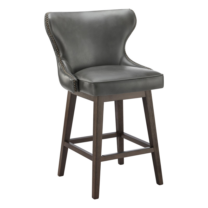 Tabouret de bar et de comptoir pivotant Caraline, Similicuir cire éléphant, Tabouret de comptoir (siège d'une hauteur de 26 p