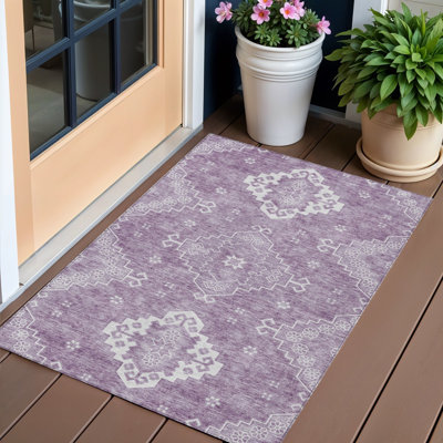 Tapis intérieur lavable 3 pi x 5 pi lavande et ivoire