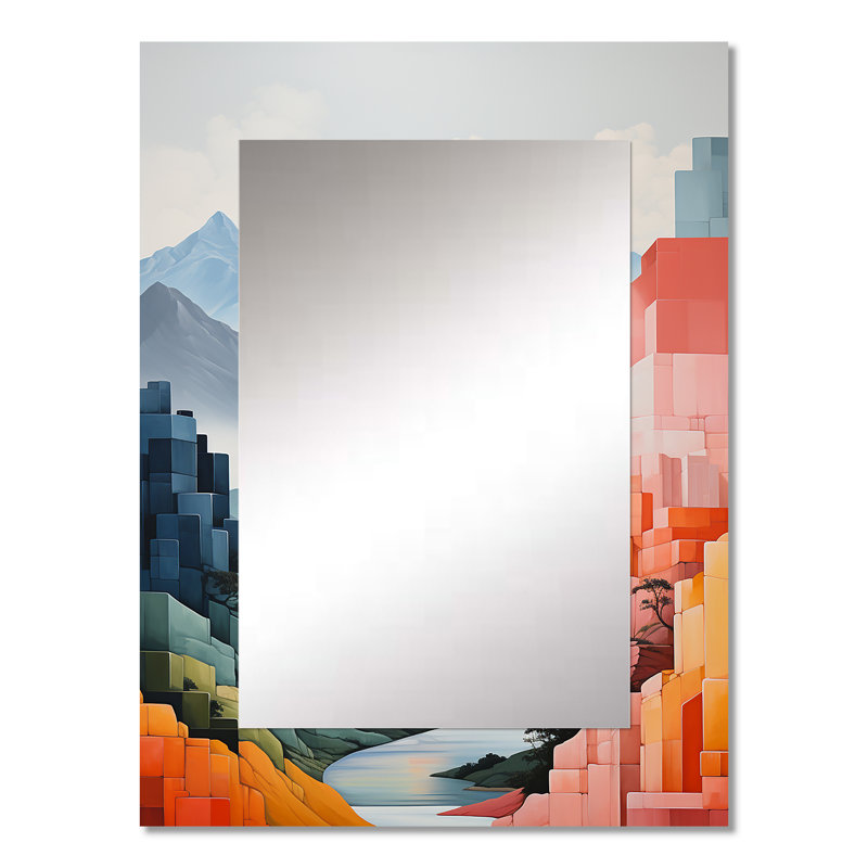 Montagnes Montagnes De Stijl Lansdcape - miroir de montagnes, miroir mural traditionnel unique, impression d'art en métal
