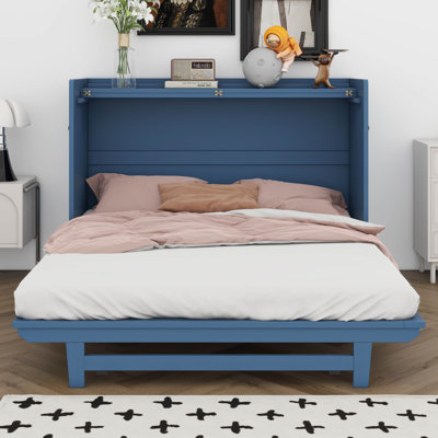 Lit escamotable moderne grand, commode cubique avec pieds en métal doré, lit plateforme pliable en bois