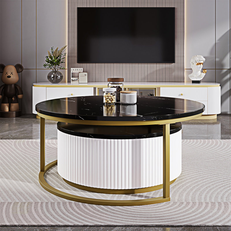 Table basse ronde gigogne avec tiroir, Noir