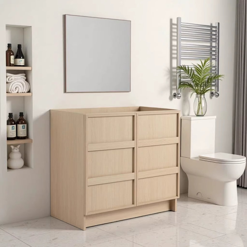 Meuble-lavabo moderne autoportant 36 po avec portes à fermeture douce, armoire en contreplaqué de chêne Dune (lavabo non inclus)