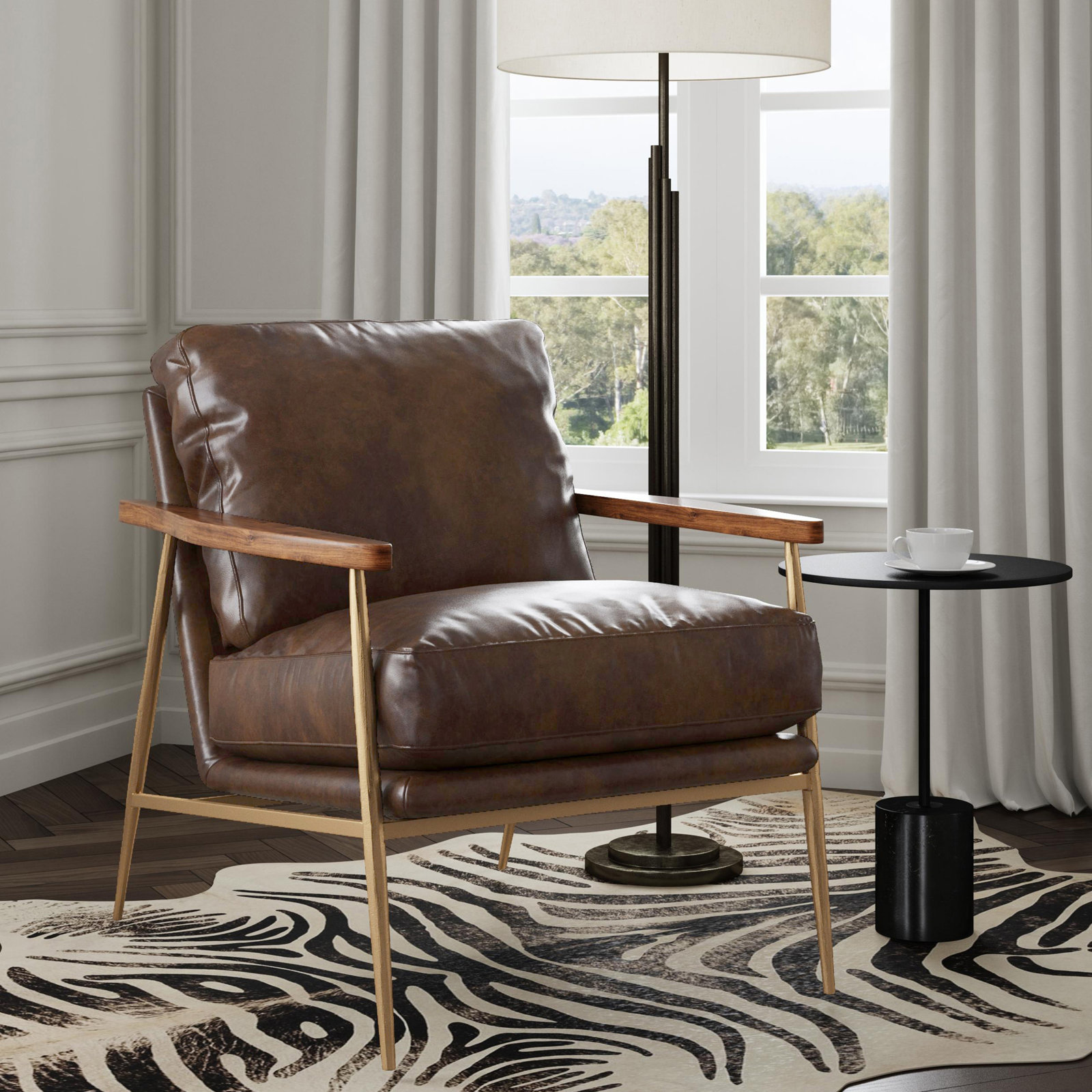Arnold Genuine Leather Armchair, Antique Brown/Brown
