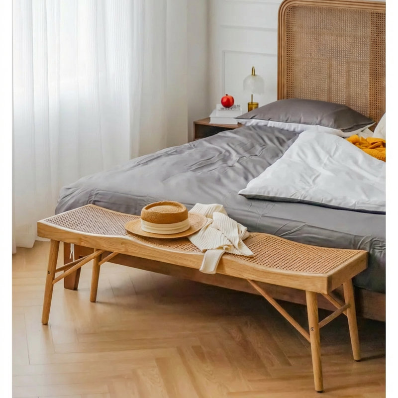 Banc en bois massif et canne Brylynn, Brun