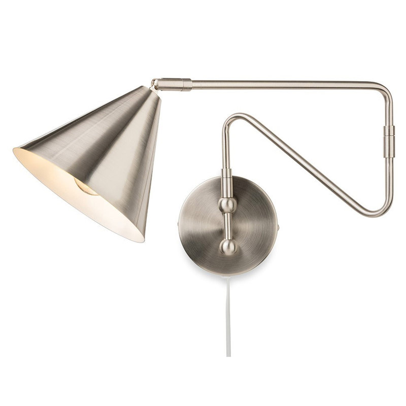 Plug-in Swing Arm Sconce, Brushed Steel
