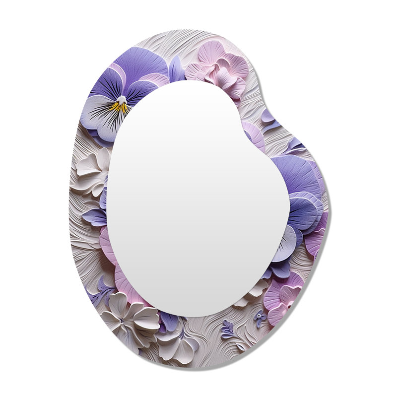Rose, mauve, violet, fleurs - miroir de forme unique, mauve, miroir mural asymétrique unique, impression sur métal