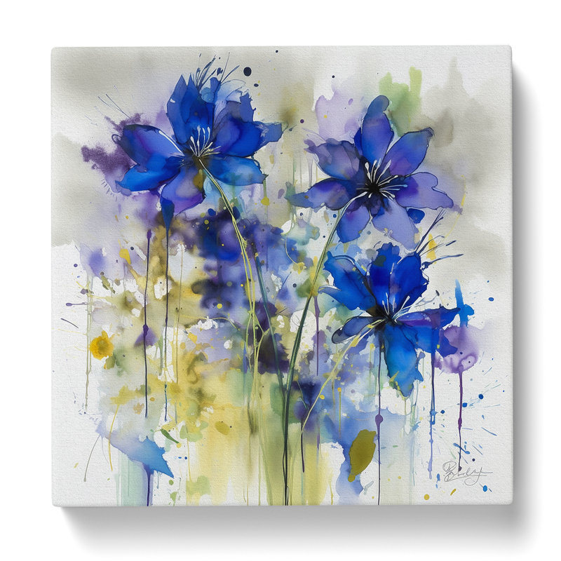 Bluebell Gestural Art No.2 - Wrapped Canvas, 50cm H x 50cm W x 3cm D
