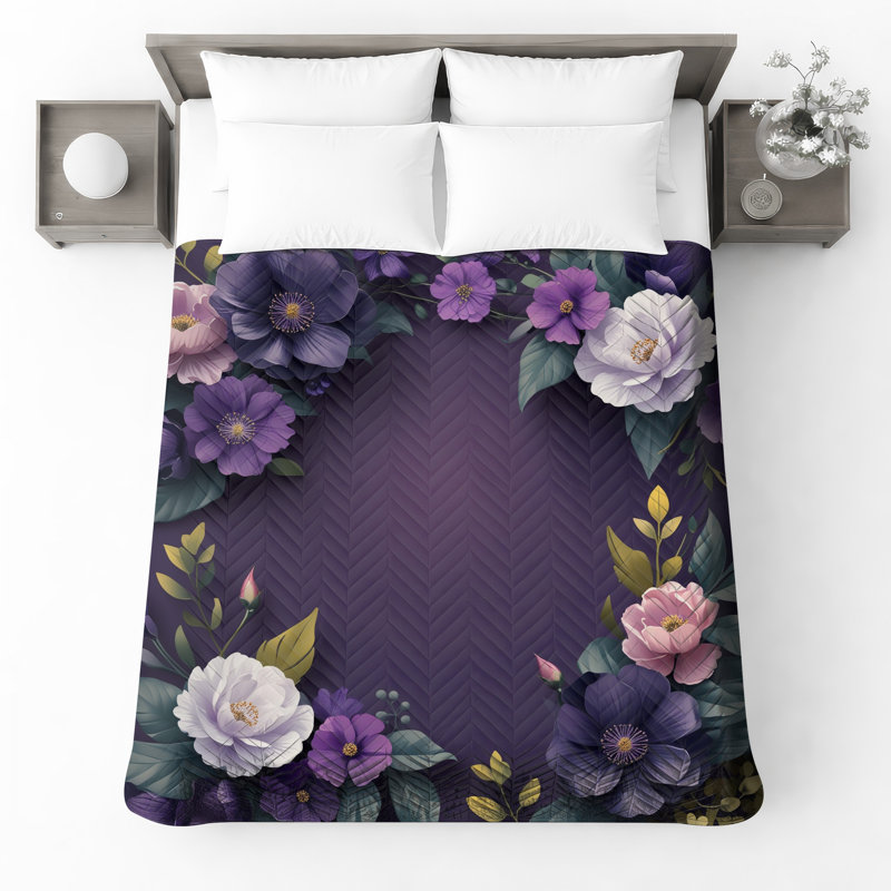 Purple Floral Arrangement Bedding Floral Bedspread Nature, Lit simple