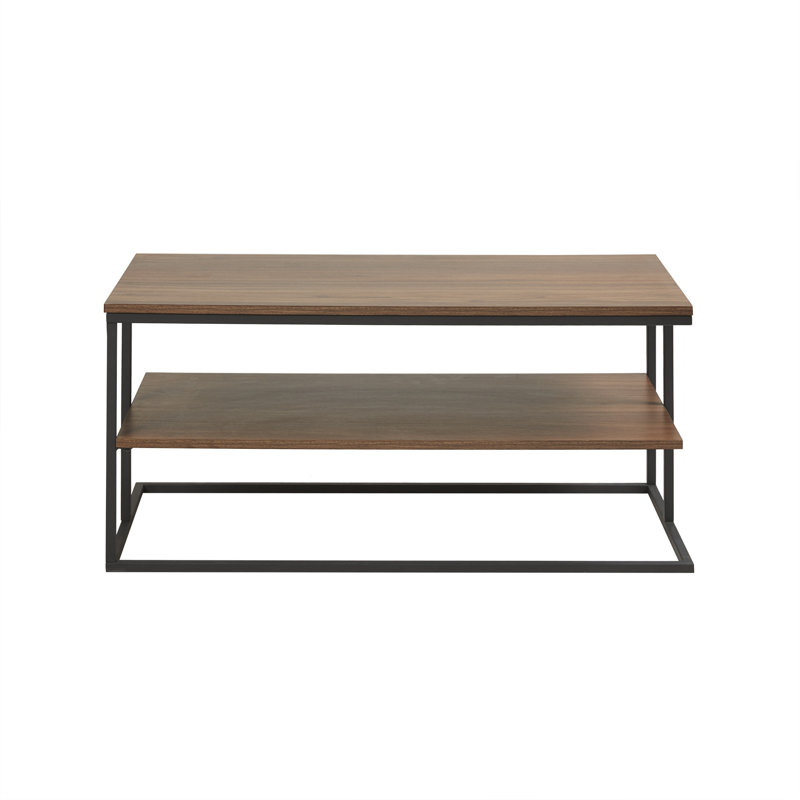 Modern 42" Dark Brown Wood & Black Metal Rectangular Coffee Table
