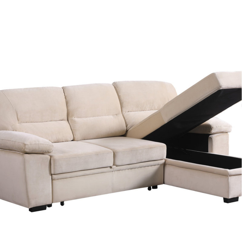 Canapé-lit modulaire en velours réversible, Velours beige