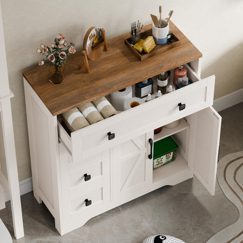 4 - Drawer 2 - Door Accent Cabinet, Brown/White