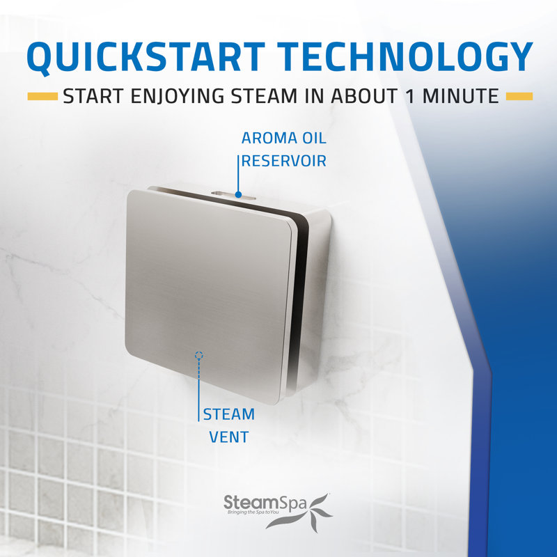 Oasis Series 6KW Steam Bath Generator With Continuous Steam Plus Easy Touch Pad, Brushed Nickel
