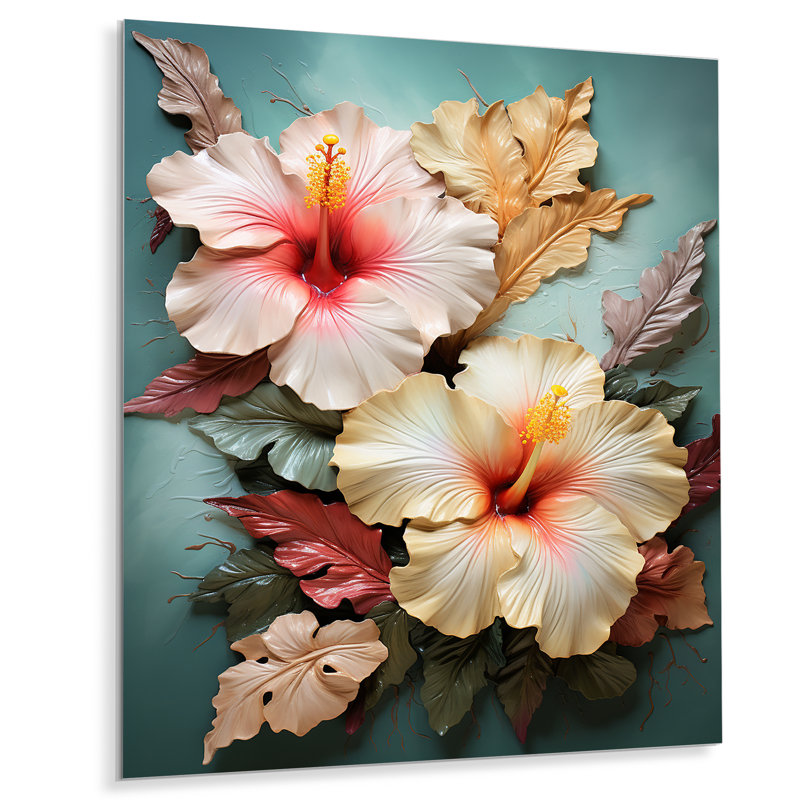 Rivero - art mural hibiscus, Sans cadre, métal, H 32 po x l 24 po