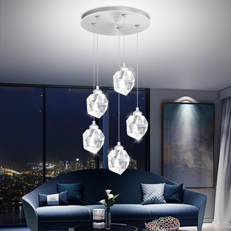 Lustre moderne réglable en forme de goutte de cristal avec lumières DEL à intensité variable pour îlot de cuisine, salle à manger et salon