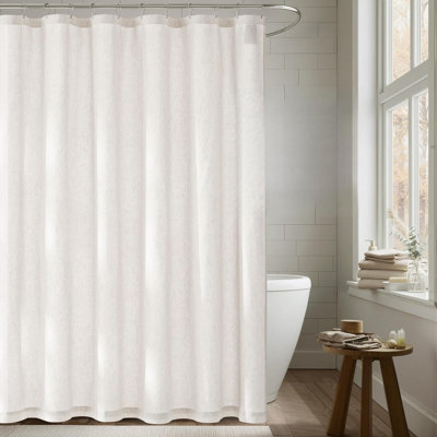 Linen Shower Curtain, Light Filtering Waterproof Privacy Modern Style Bathroom Bathtub Washable Curtains with 12 Rustproof Metal Hooks, 1 Panel