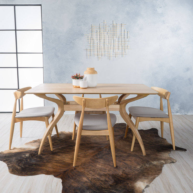 Chesaning 4 - Person Four Leg Dining Set, Beige Gray, Oak