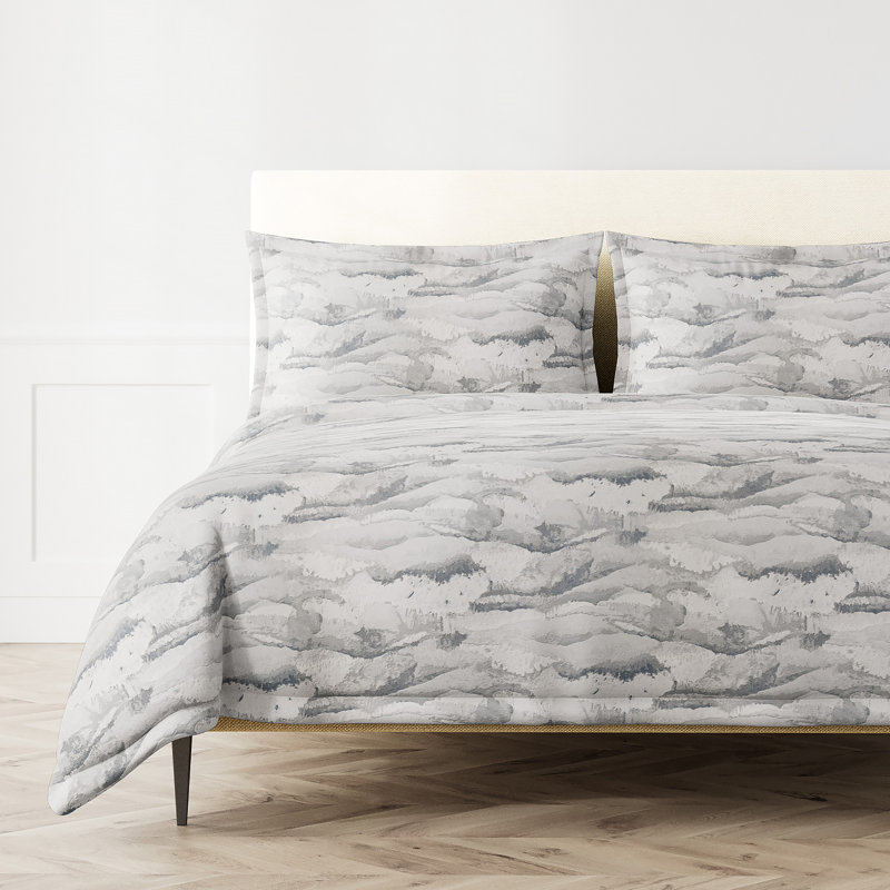 Tempest Coastal Polyester Abstract Duvet Cover, Queen Duvet Cover + 2 Standard Shams, Gray