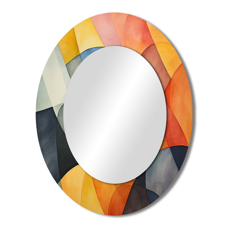 Motif géométrique de tuiles de couleurs douces II - Décoration murale ovale jaune, H 43 po x l 33 po