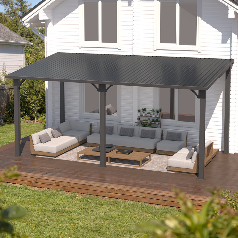 Hardtop Gazebo With Galvanized Steel Sloping Roof, 98.4" H x 202" W x 95" D