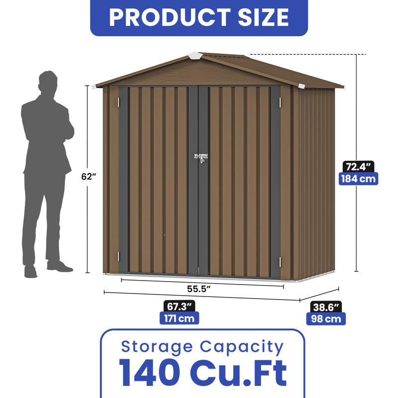 Galvanized Steel Vertical Storage Shed, Brown