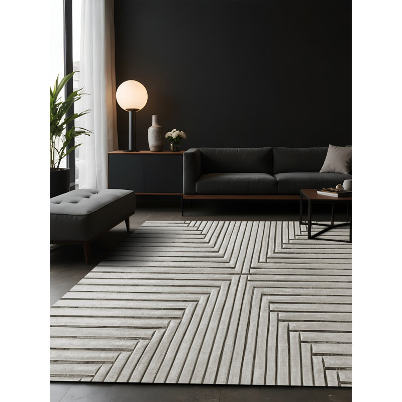 Tapis gris soyeux et moelleux, Carré 6 pi