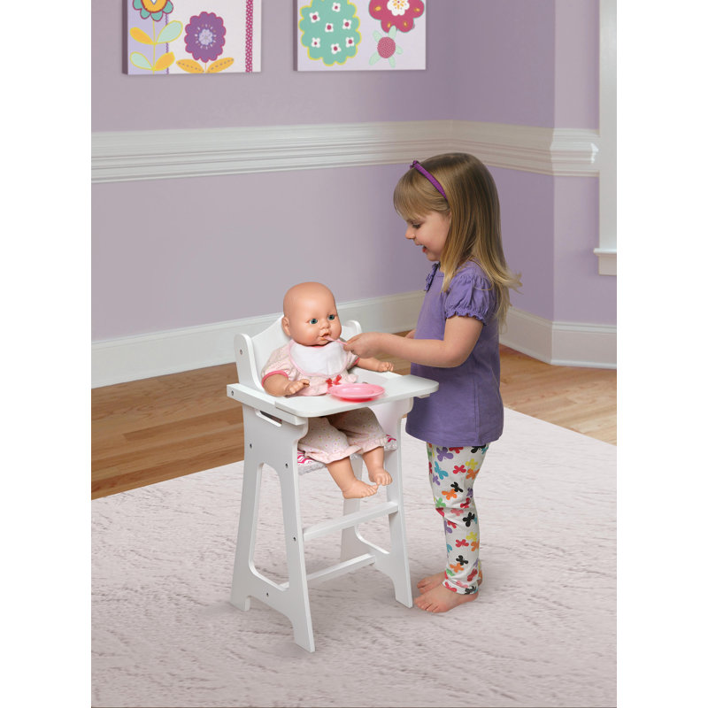 White and Pink Chevron Doll High Chair with Accessories
