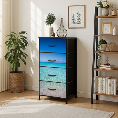 4 Drawer Vertical Storage Dresser Beach sea with Wood Top Fabric Pull Drawers