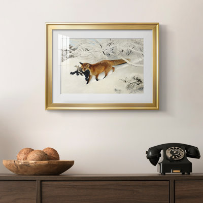 Renard avec une gélinotte noire-Bruno Liljefors-Reproduction encadrée avec passe-partout et verre-1899