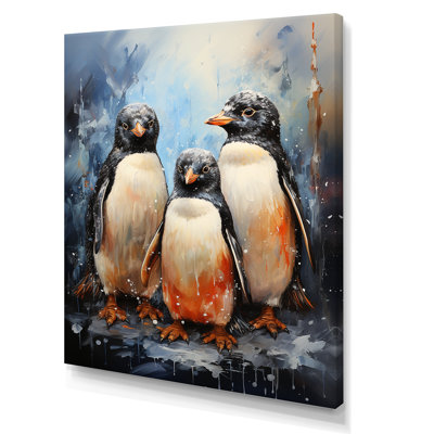 «Winter Feathers Penguin Family» - Art mural pingouin