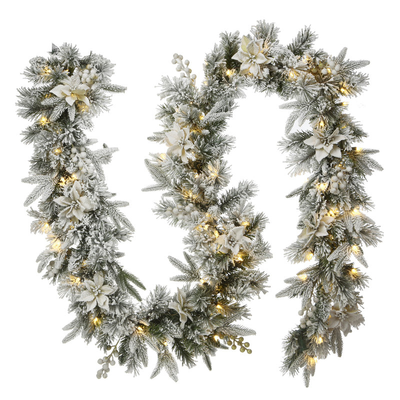 9 ft. Frosted Colonial Fir Garland with Clear Lights