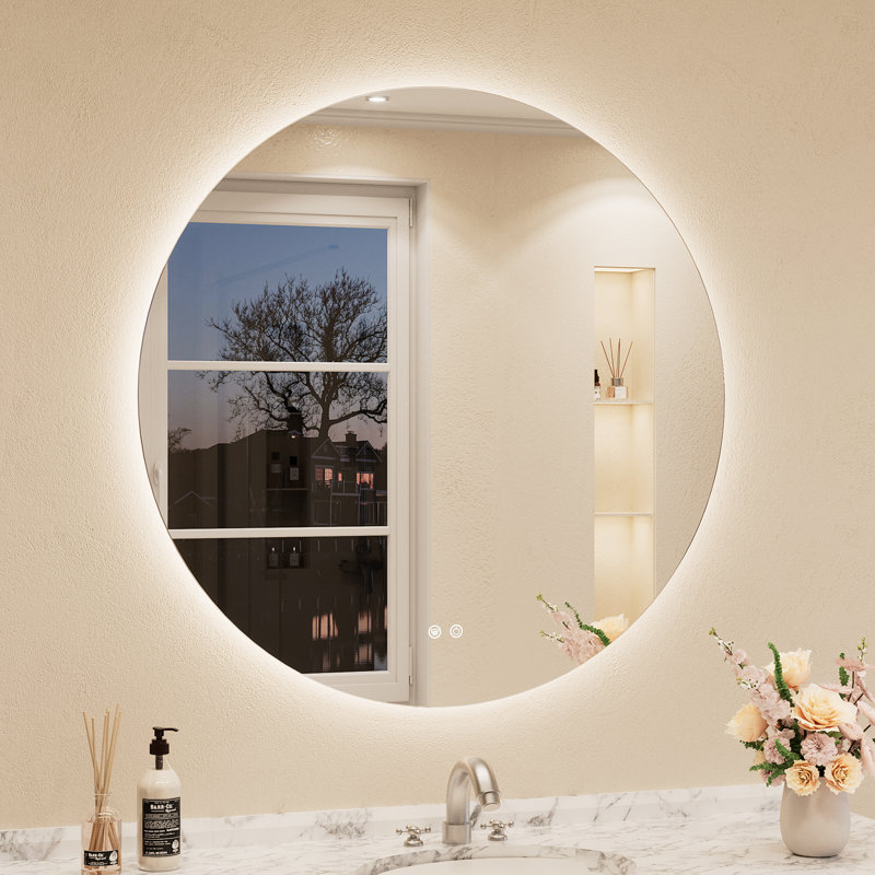 Adorna Round Frameless Backlit LED Bathroom Vanity Mirror, 36" x 36"