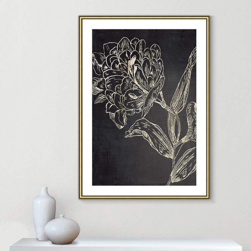 Clarendon Golden Flower Folklore II by Asia Jensen - Picture Frame Graphic Art, 42.75" H x 30.75" W, Gold