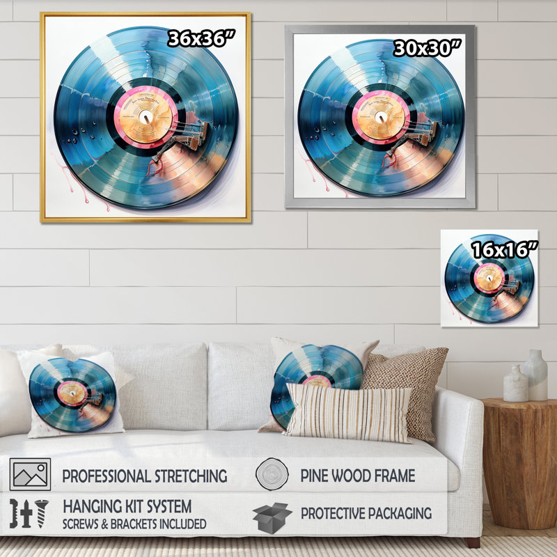 Vinyle, disques vinyle, reflets, H 24 po x l 24 po x P 1 po, Toile tendue