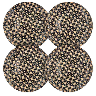 Snowflakes Plate - Set of 4 - 10"Dia. - Black/White